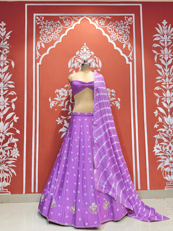 Chinon Leheriya Bandhej Lehenga