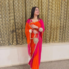 Half Pure Shiffon Patra Mirror Handwork Saree