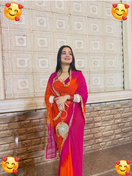 Half Pure Shiffon Patra Mirror Handwork Saree
