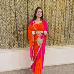 Half Pure Shiffon Patra Mirror Handwork Saree