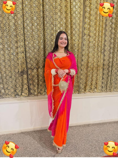 Half Pure Shiffon Patra Mirror Handwork Saree