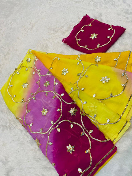Half Pure Shiffon Designer Gotta Work Saree