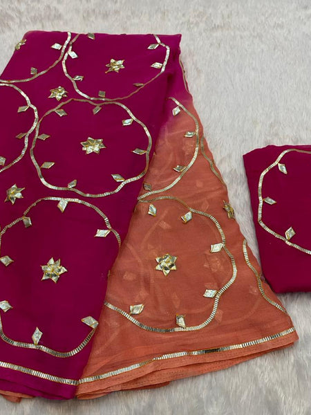 Half Pure Shiffon Designer Gotta Work Saree