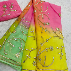 Half Pure Shiffon Designer Gotta Work Saree