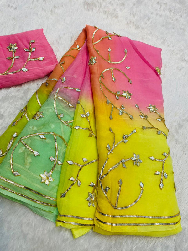 Half Pure Shiffon Designer Gotta Work Saree