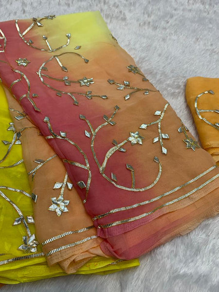 Half Pure Shiffon Designer Gotta Work Saree