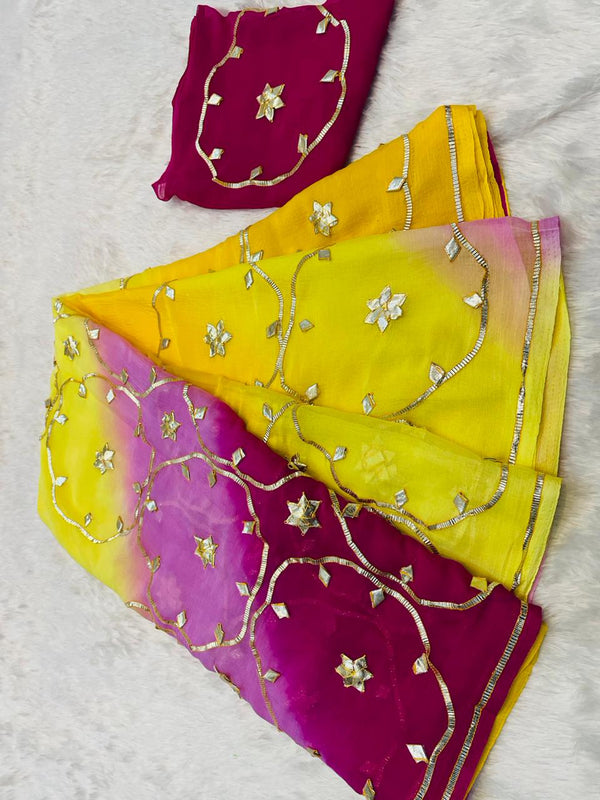 Half Pure Shiffon Designer Gotta Work Saree