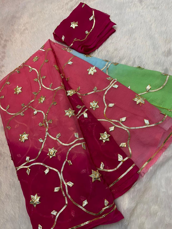 Half Pure Shiffon Designer Gotta Work Saree