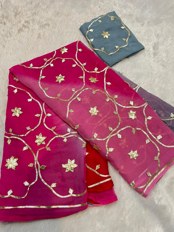 Half Pure Shiffon Designer Gotta Work Saree