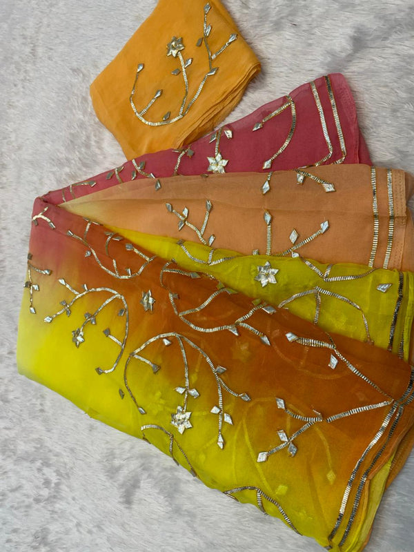Half Pure Shiffon Designer Gotta Work Saree