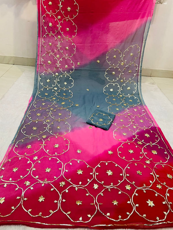 Half Pure Shiffon Designer Gotta Work Saree