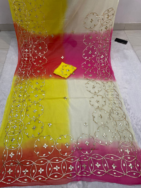 Half Pure Shiffon Designer Gotta Work Saree