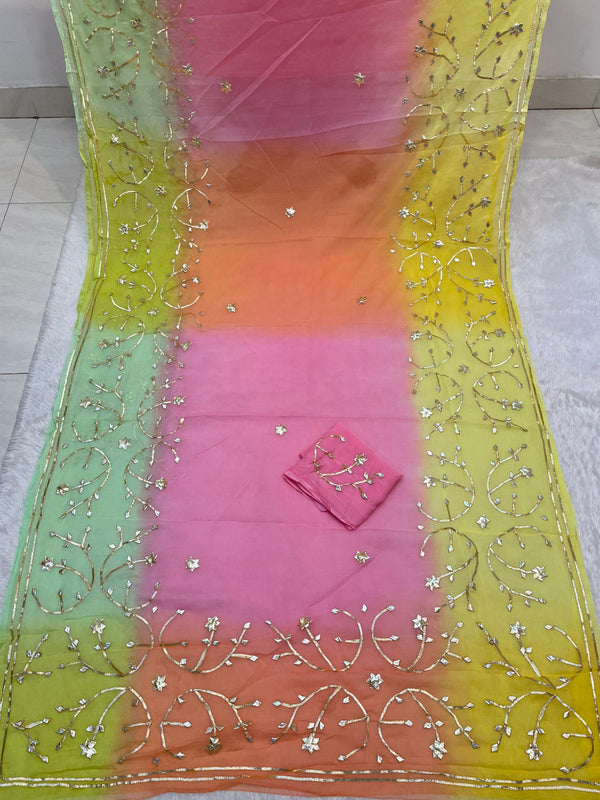 Half Pure Shiffon Designer Gotta Work Saree