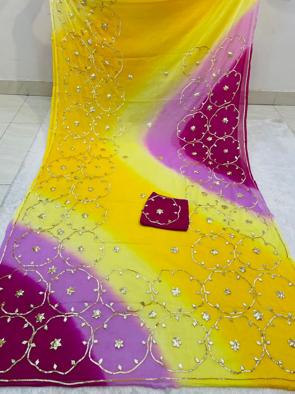 Half Pure Shiffon Designer Gotta Work Saree