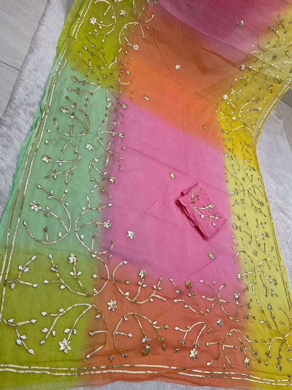 Half Pure Shiffon Designer Gotta Work Saree
