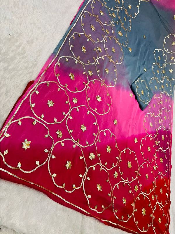 Half Pure Shiffon Designer Gotta Work Saree