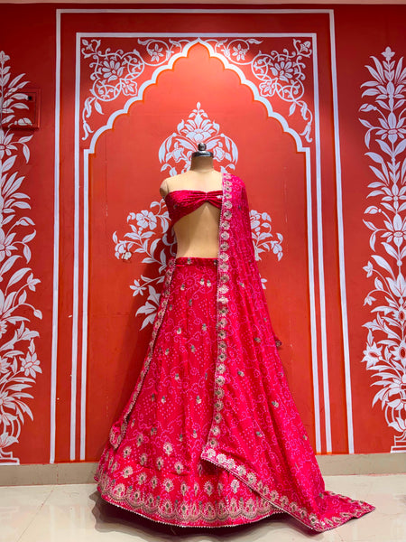 Georgette Rai Bandhej Lehenga