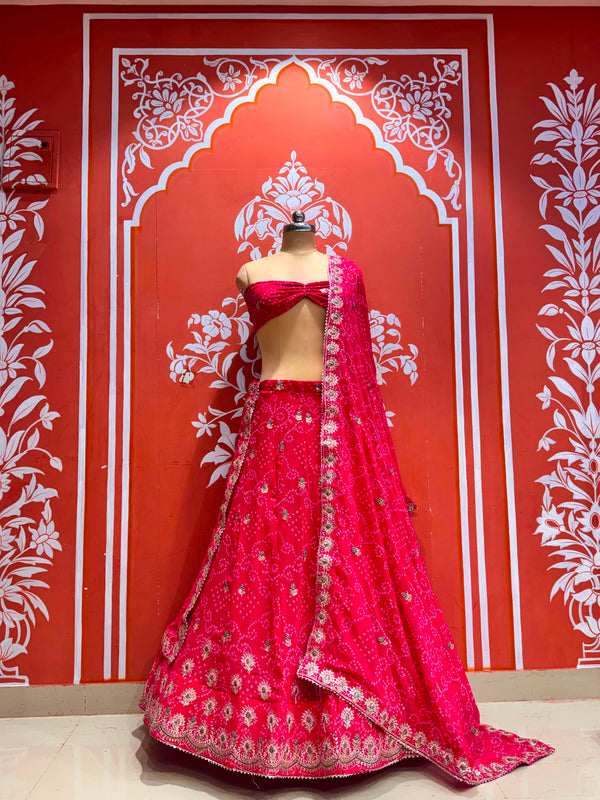 Georgette Rai Bandhej Lehenga