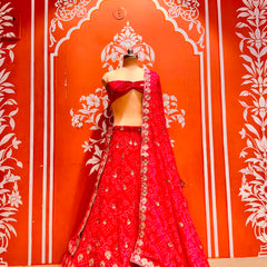 Georgette Rai Bandhej Lehenga