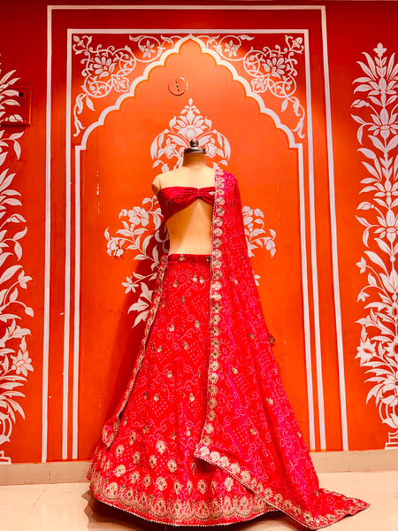 Georgette Rai Bandhej Lehenga