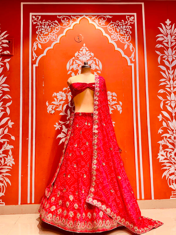 Georgette Rai Bandhej Lehenga