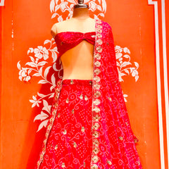 Georgette Rai Bandhej Lehenga