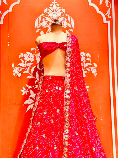 Georgette Rai Bandhej Lehenga