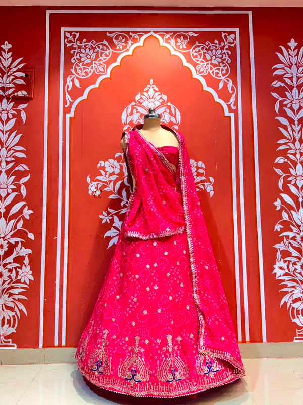 Georgette Rai Bandhej Lehenga
