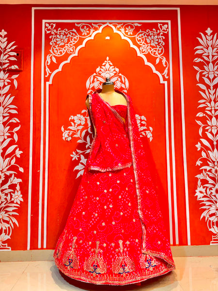 Georgette Rai Bandhej Lehenga