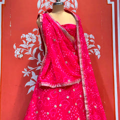 Georgette Rai Bandhej Lehenga