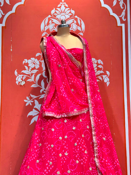Georgette Rai Bandhej Lehenga