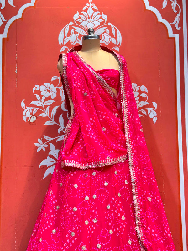 Georgette Rai Bandhej Lehenga