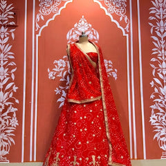 Georgette Rai Bandhej Lehenga