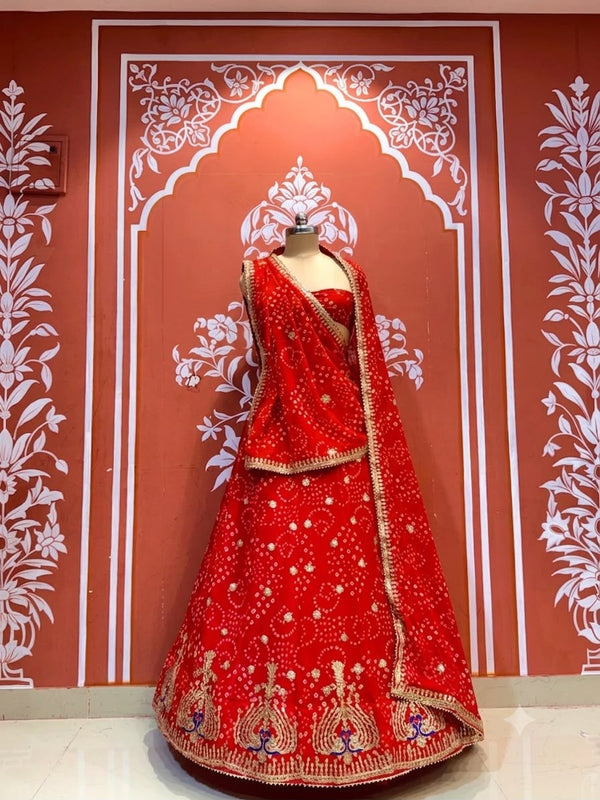 Georgette Rai Bandhej Lehenga