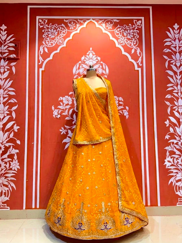 Georgette Rai Bandhej Lehenga