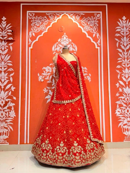 Georgette Rai Bandhej Lehenga