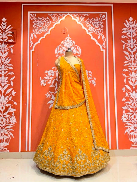 Georgette Rai Bandhej Lehenga
