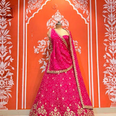 Georgette Rai Bandhej Lehenga