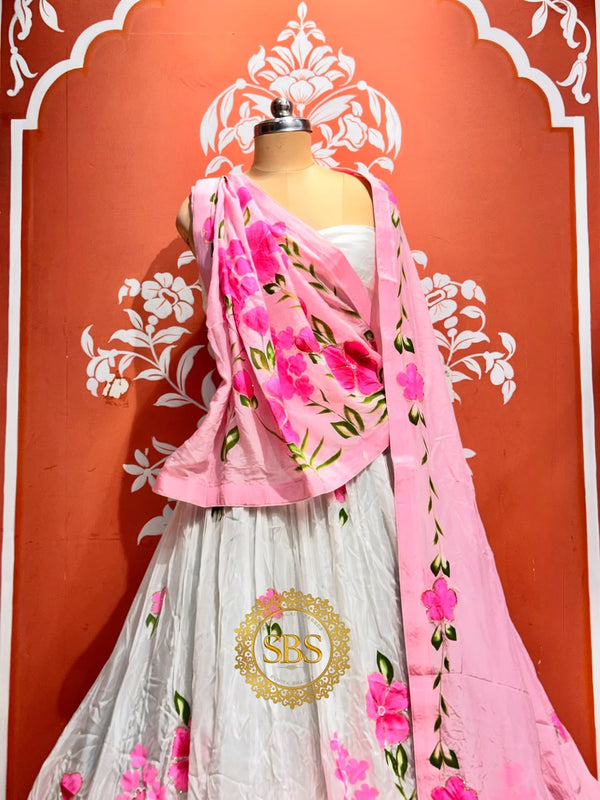 Floral Brush Paint Lehenga