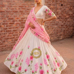 Floral Brush Paint Lehenga