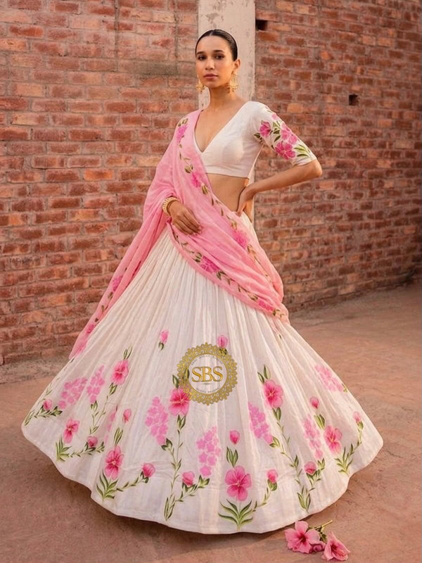 Floral Brush Paint Lehenga