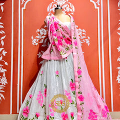 Floral Brush Paint Lehenga