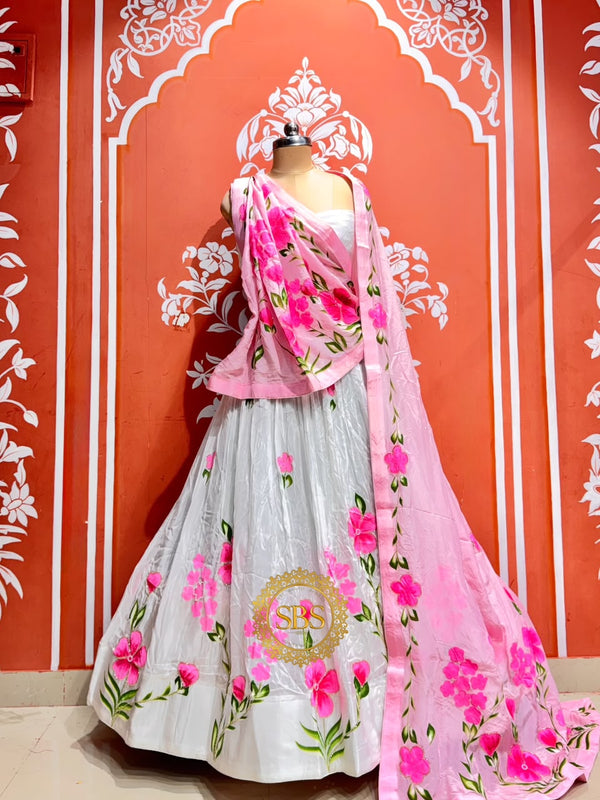 Floral Brush Paint Lehenga