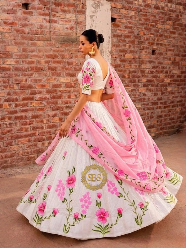 Floral Brush Paint Lehenga