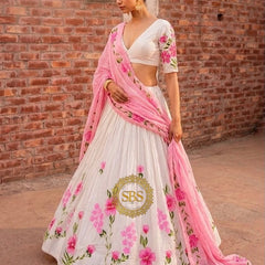 Floral Brush Paint Lehenga