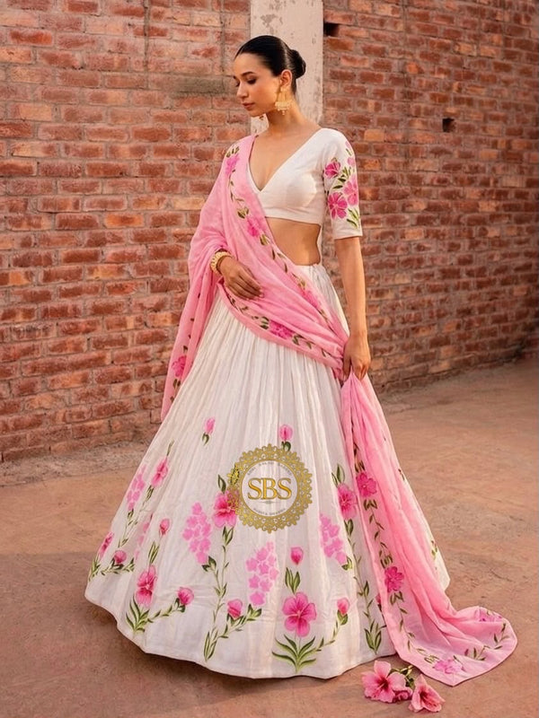 Floral Brush Paint Lehenga