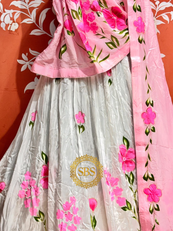 Floral Brush Paint Lehenga