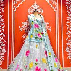 Floral Brush Paint Lehenga