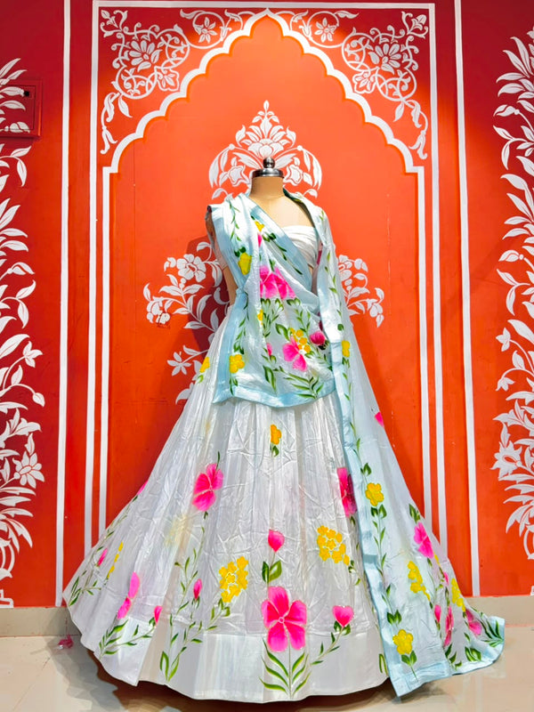 Floral Brush Paint Lehenga
