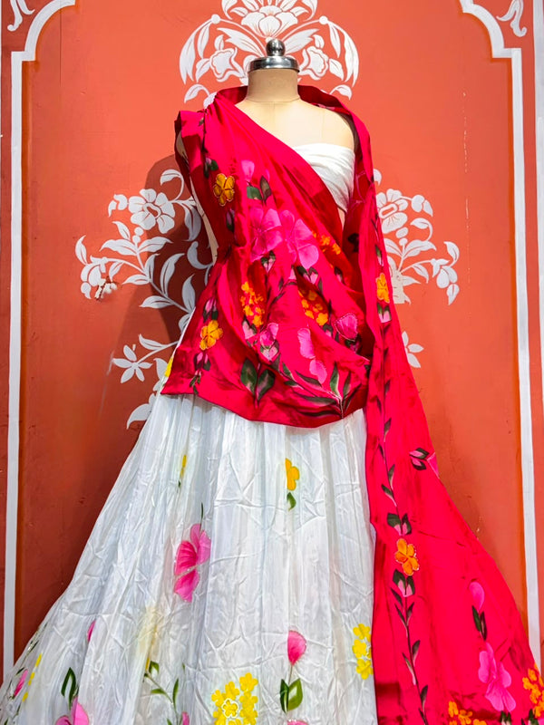 Floral Brush Paint Lehenga